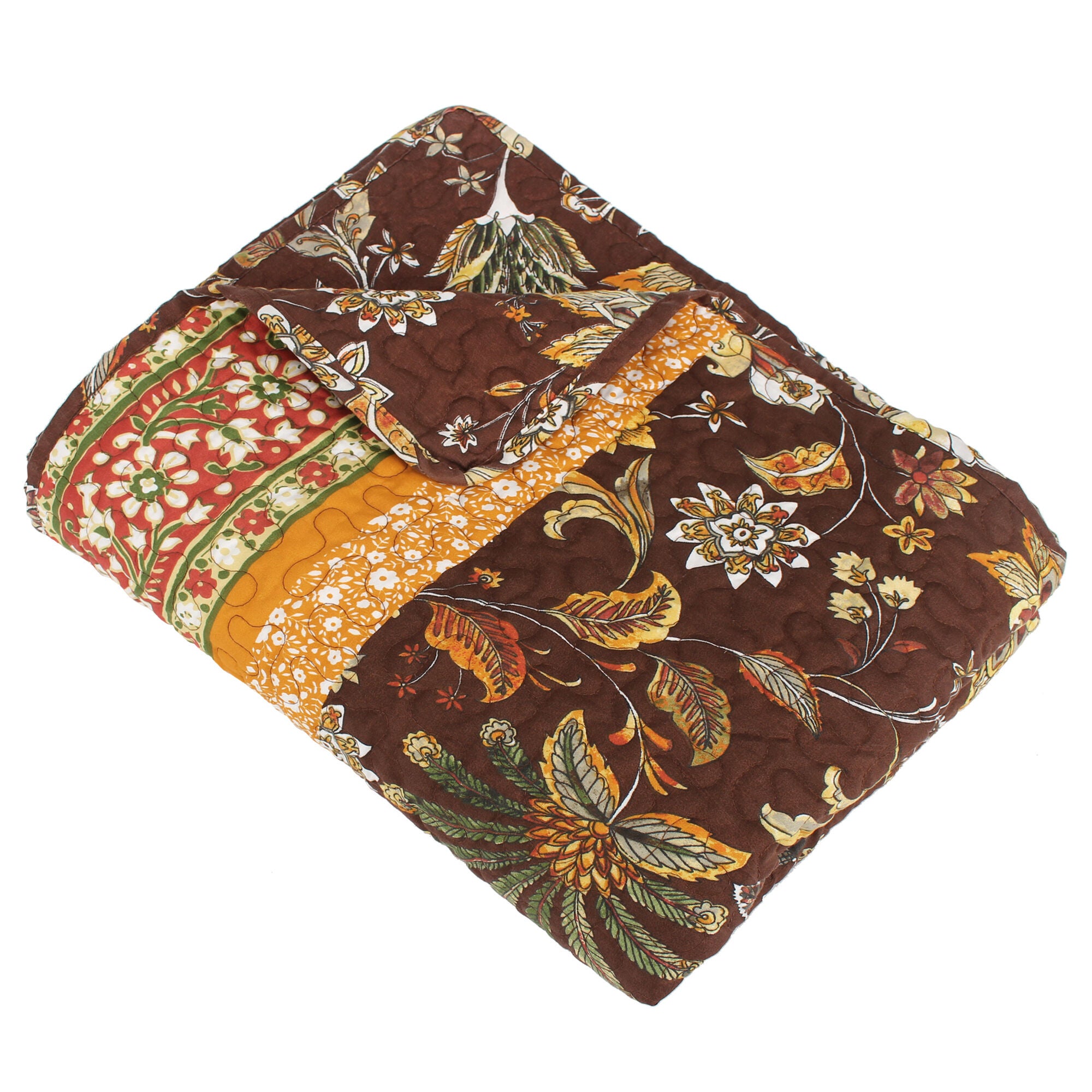 Audrey Boho Botanical Quilted Throw Blanket, Chocolate, CHOCOLATE, alternate image number 2
