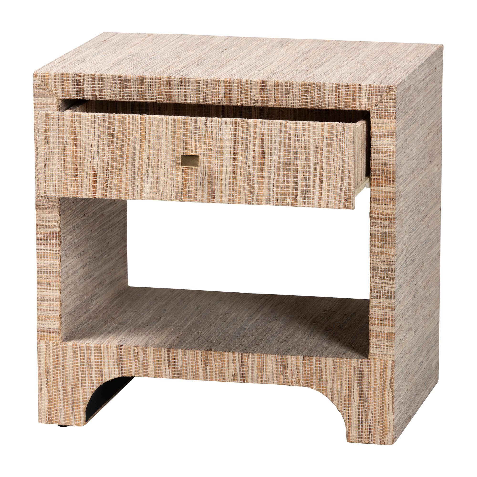 Julia Bohemian Woven Natural Grasscloth 1-Drawer Nightstand, NATURAL/GOLD, alternate image number 2