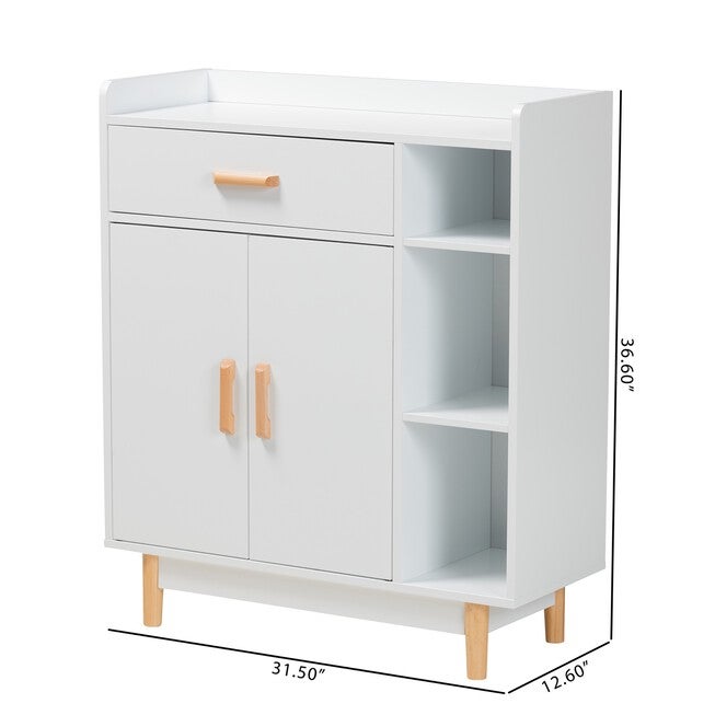 Russell Mid-Century Modern Two-Tone White And Oak Brown Finished Wood 2-Door Sideboard, , alternate image number 9