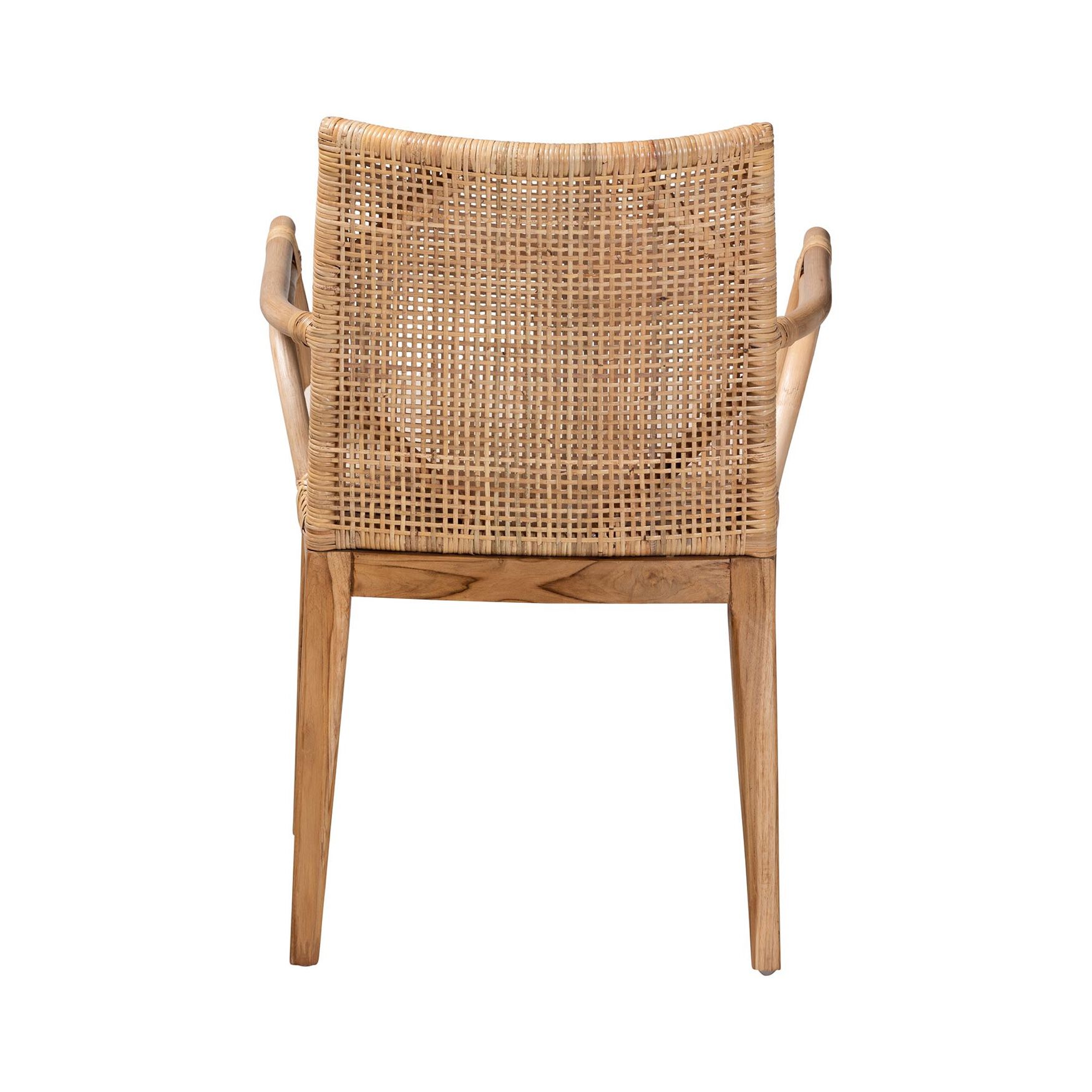 Storsel Modern Bohemian Natural Brown Finished Teak Wood and Rattan Dining Chair, , alternate image number 8