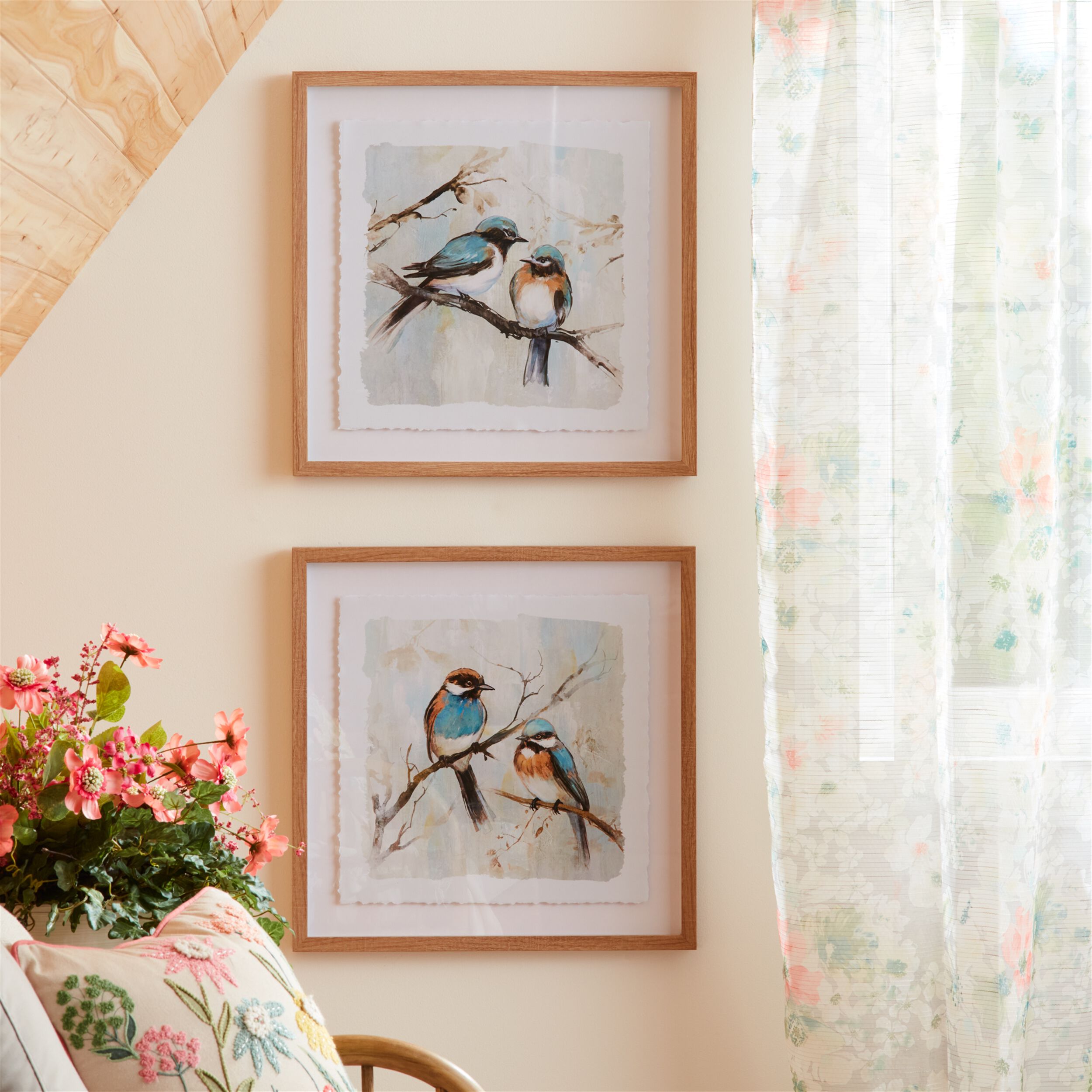 Framed Bird Couple Wall Print Set of 2, BLUE WHITE, alternate image number 1