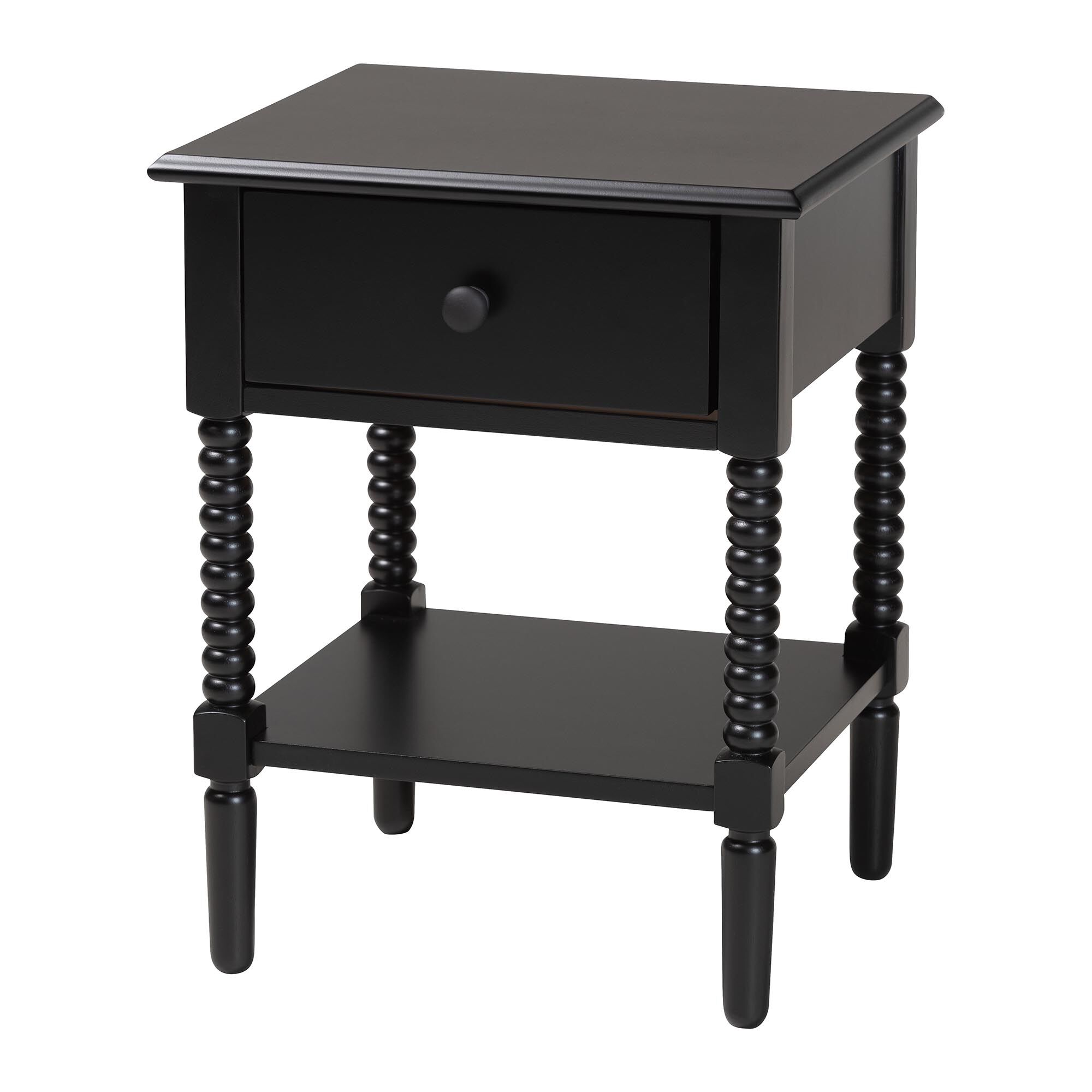 Braith Farmhouse Ivory Spindle Wood 1-Drawer Nightstand, BLACK, alternate image number 1