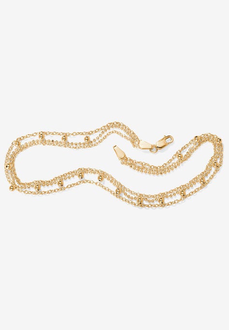 Yellow Gold over Sterling Silver Ankle Bracelet (1mm), 10 inches, GOLD, hi-res image number null