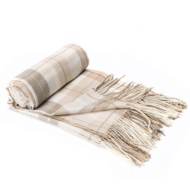 Battilo Home Grey and White Plaid Fringed Cashmere Shawl /Throw/ Blanket, 49 inches x 63 inches, , on-hover image number null
