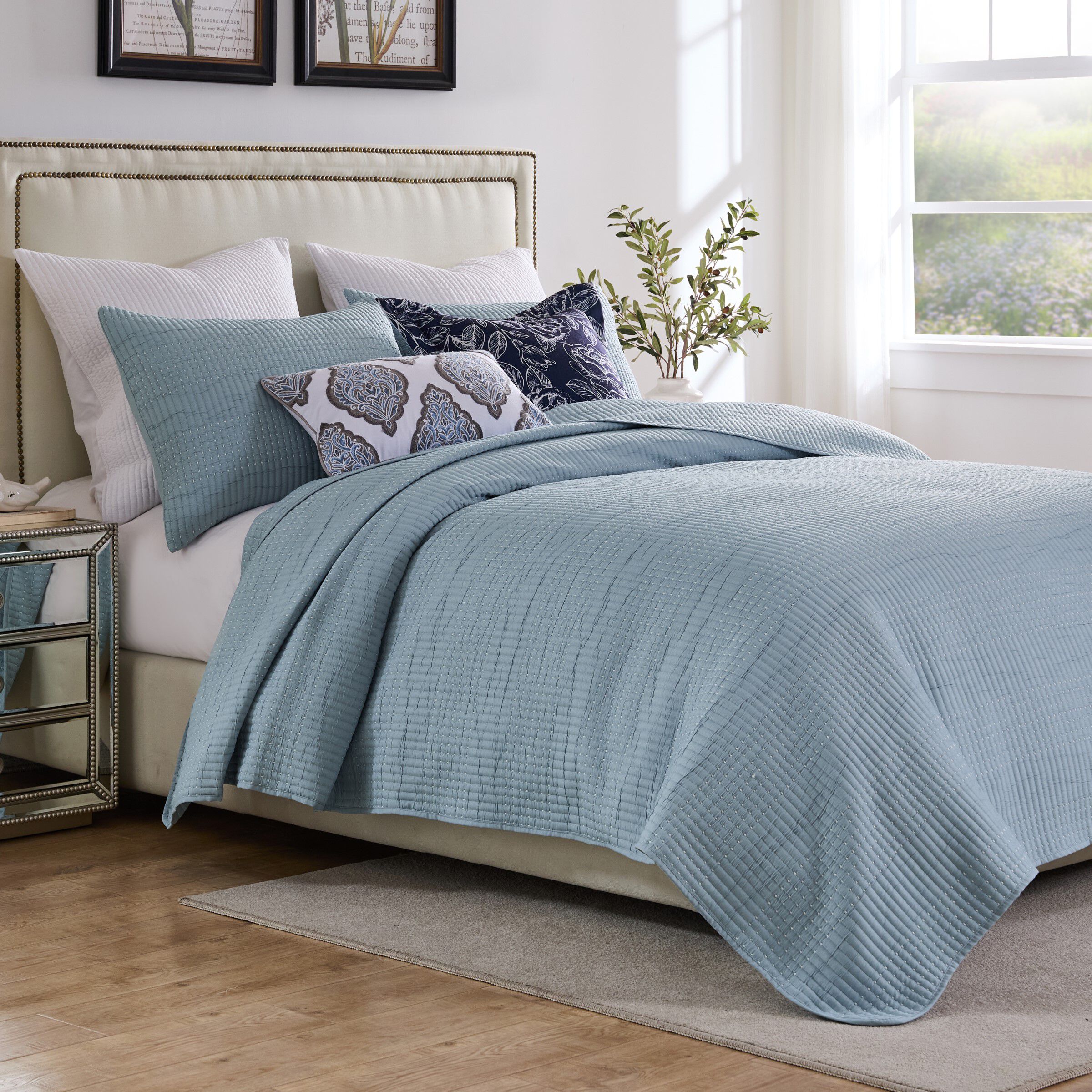 Greenland Home Fashions Cosmo Contemporary Matelass&eacute; Coverlet Set, CHAMBRAY, alternate image number 4