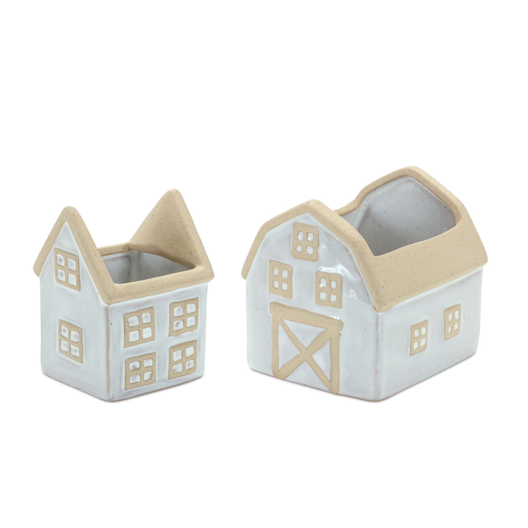 Neutral Porcelain House and Barn Planter (Set of 2), BEIGE/WHITE, hi-res image number 0