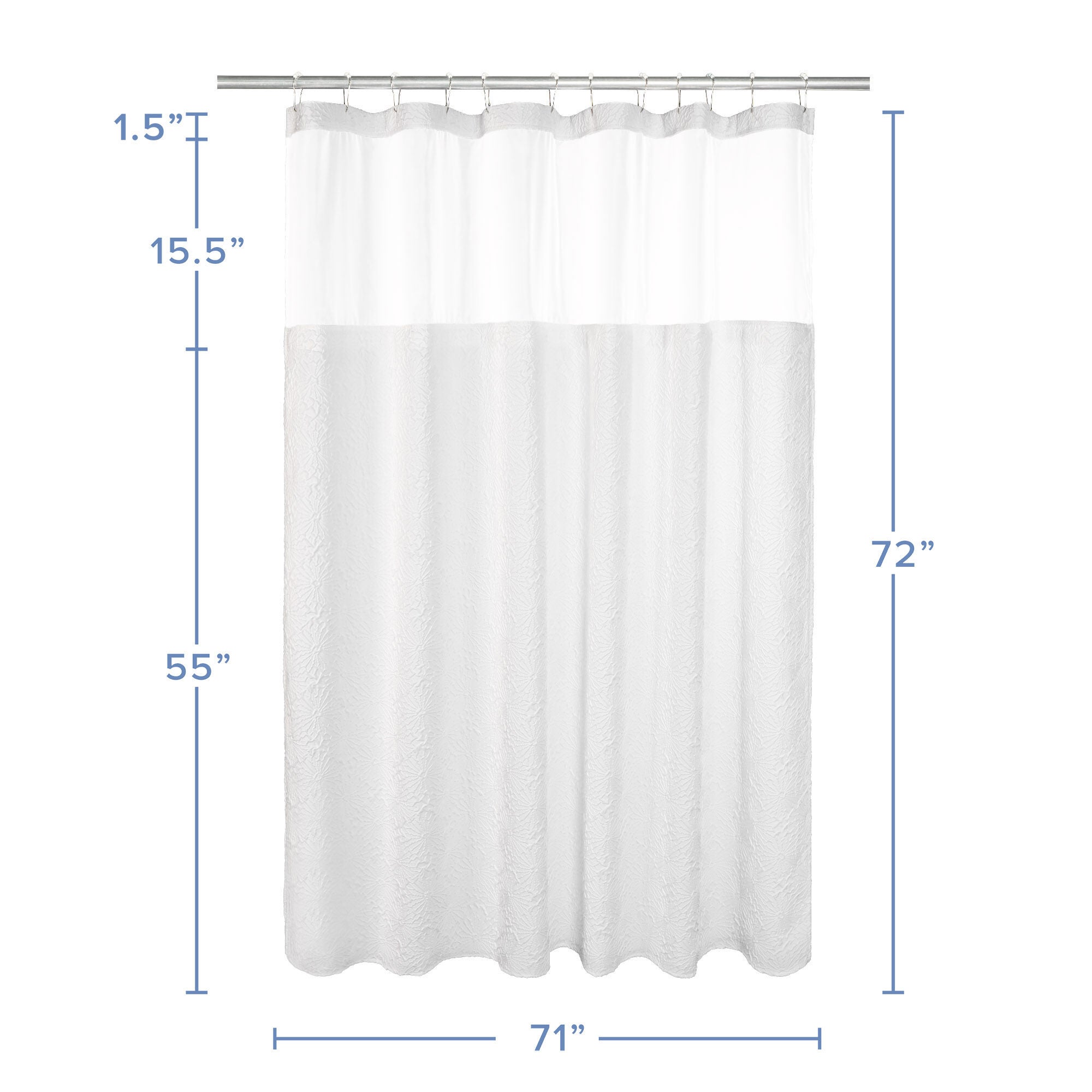 Starburst Crinkle Shower Curtain with Snap-in Liner, Hooks Included, WHITE, alternate image number 6