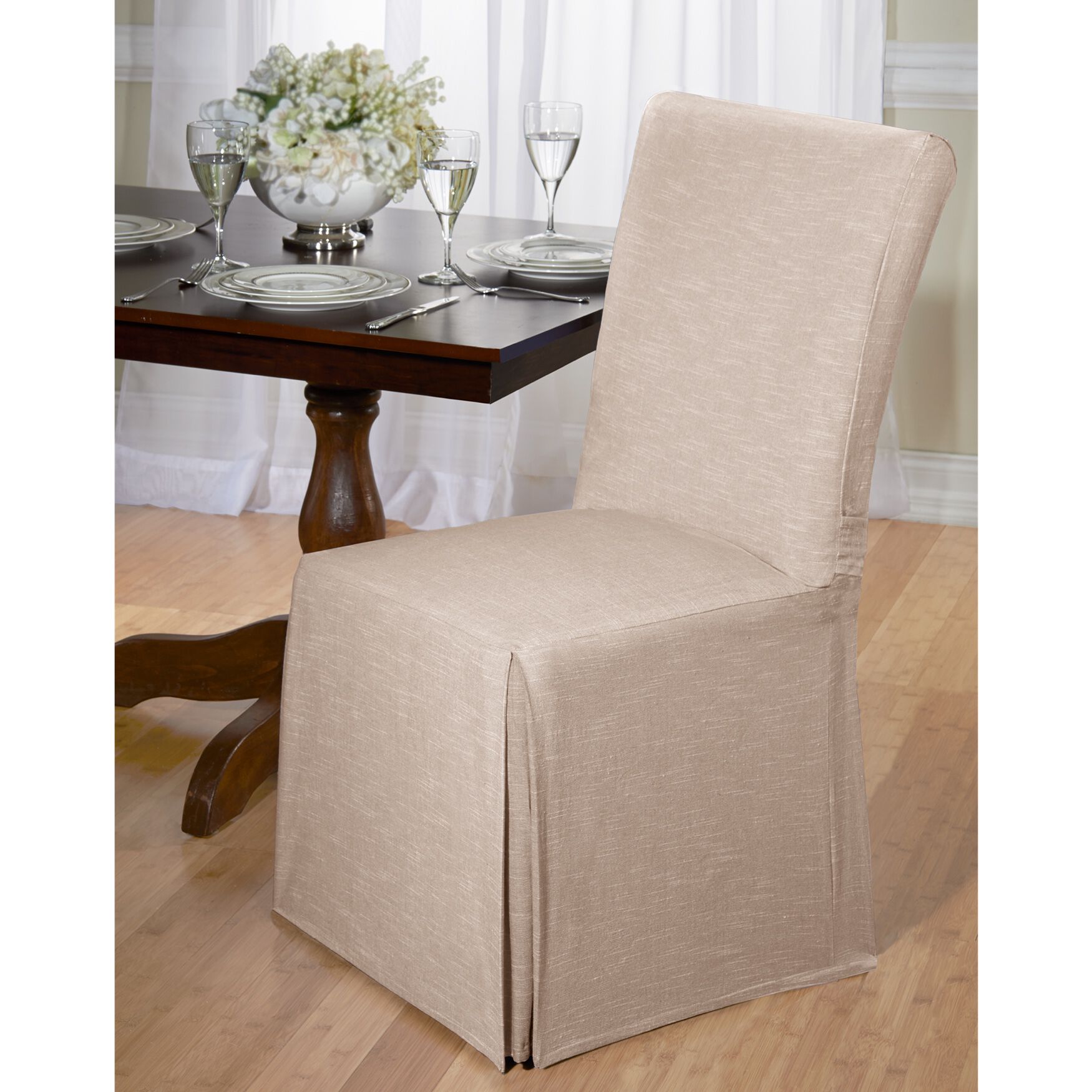 Kathy Ireland Chambray Dining Room Chair Covers, TAN, hi-res image number 0
