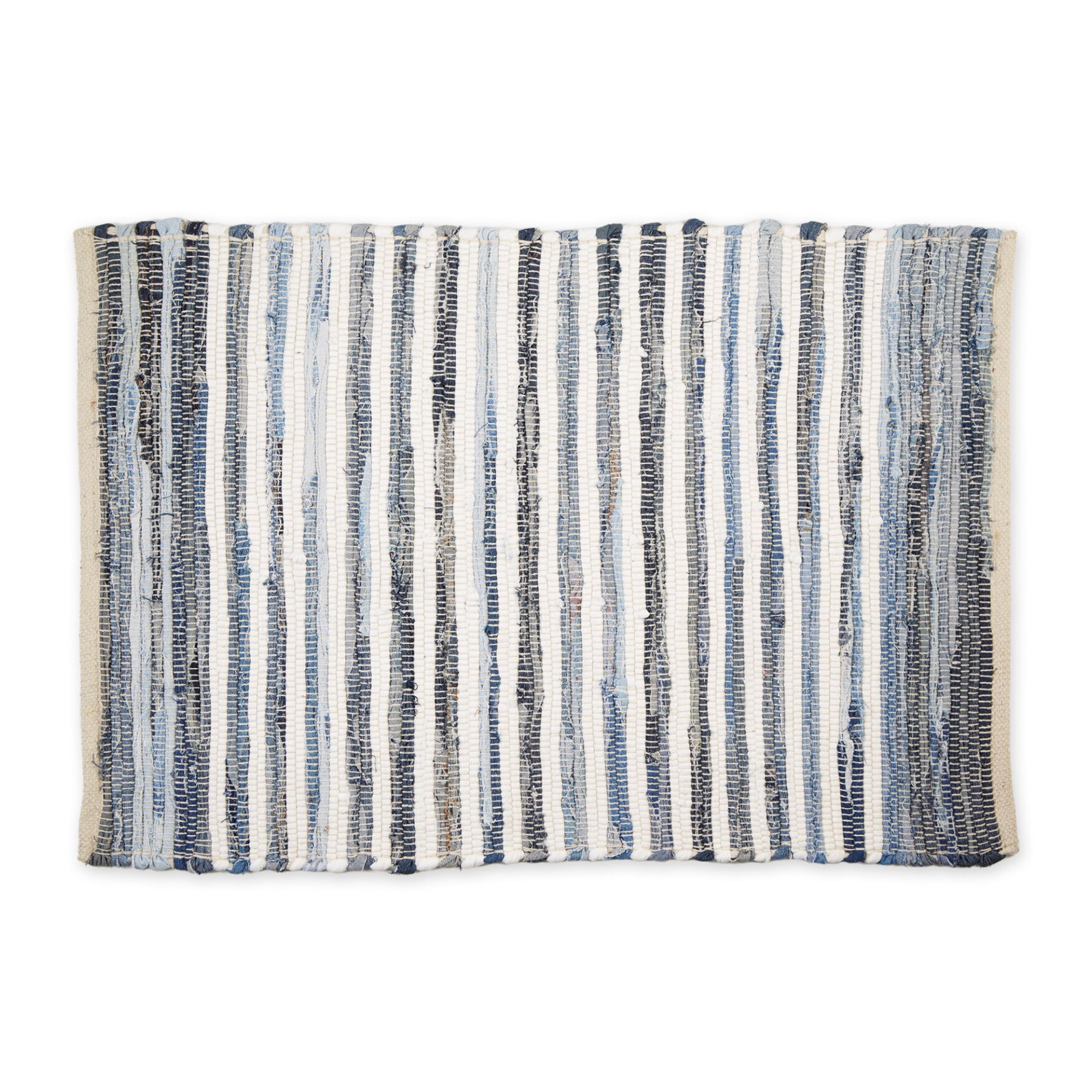 Multi Denim Rag Rug 2X3Ft, BLUE, hi-res image number 0