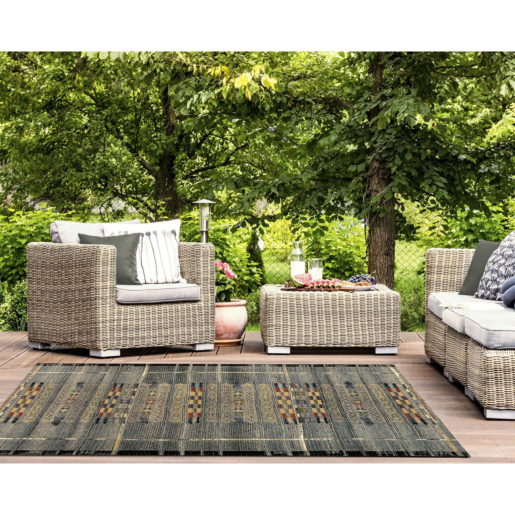Liora Manne Marina Tribal Stripe Indoor/Outdoor Area Rug Black 8 feet 10 inches x 11 feet 9 inches, , alternate image number 10