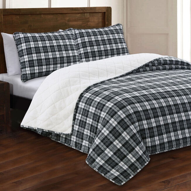Estate Collection Berkshire Flannel Quilt Set, BLACK WHITE, hi-res image number null