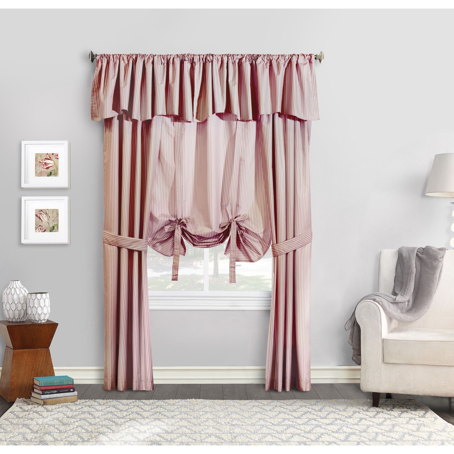 Ticking Stripe Room Darkening Pole Top Flat Valance, , alternate image number 4