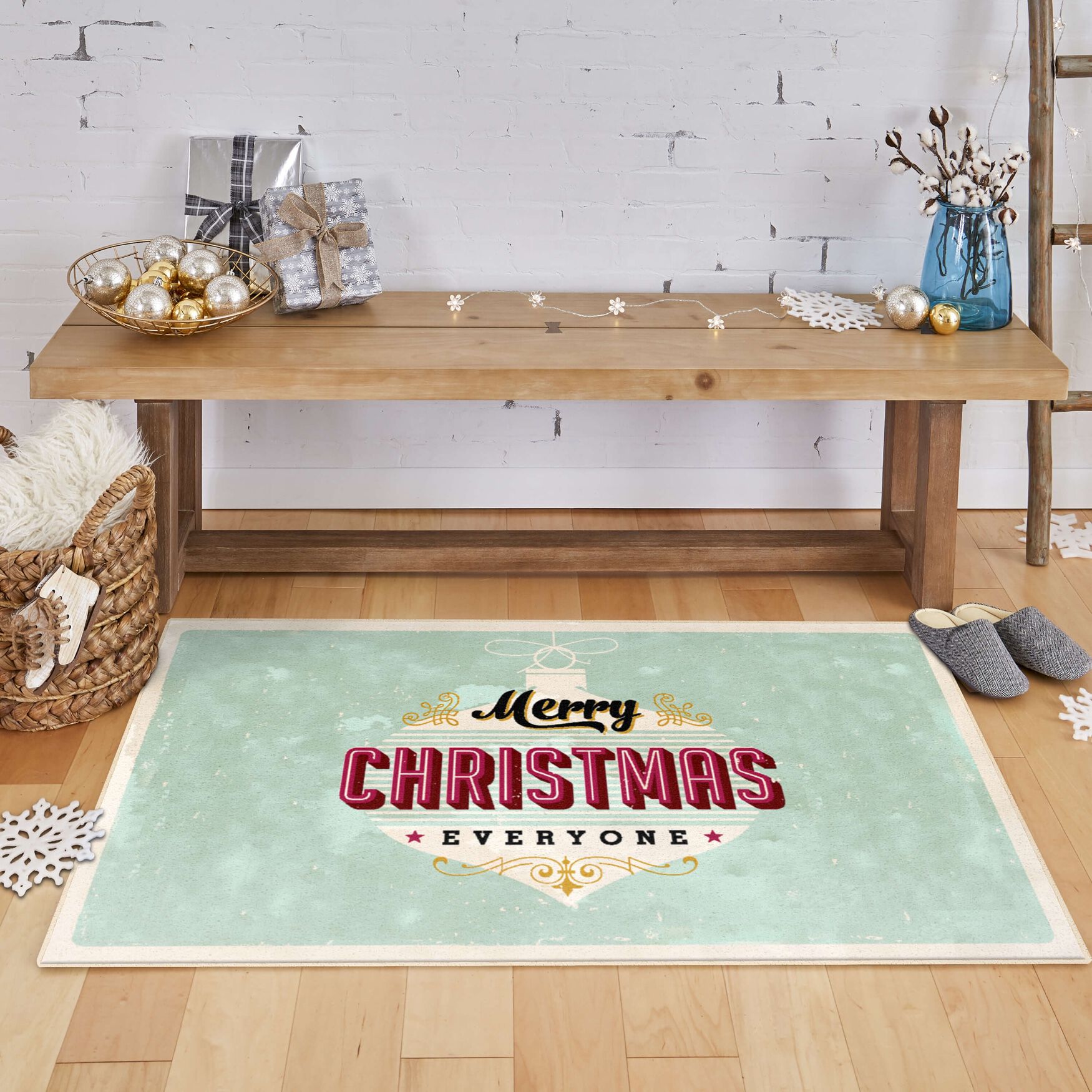 Everyone Christmas Light Blue Kitchen Rug, , alternate image number 3