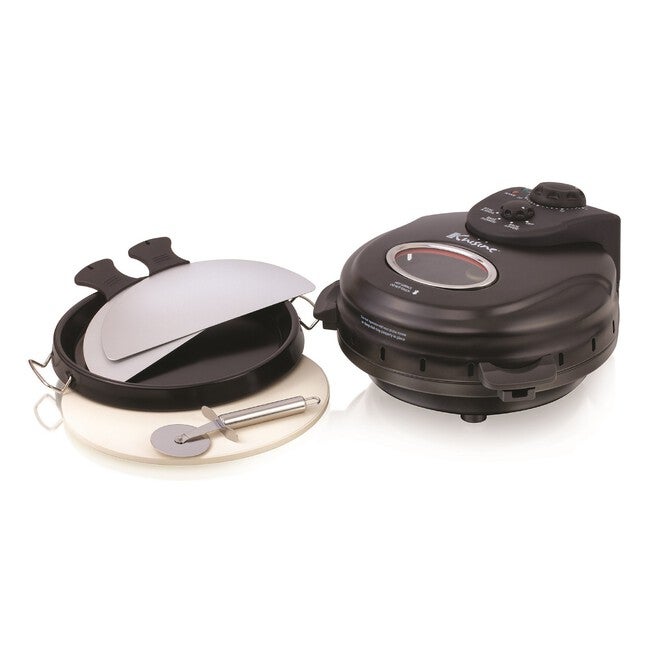 Euro Cuisine 12 inches Rotating Pizza Maker with Stone & Baking Pan, , alternate image number null