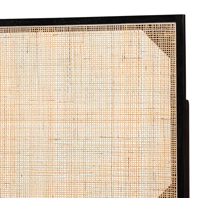Aurelia Modern Bohemian Black Finished Bayur Wood And Natural Rattan Queen Size Headboard, , alternate image number 9