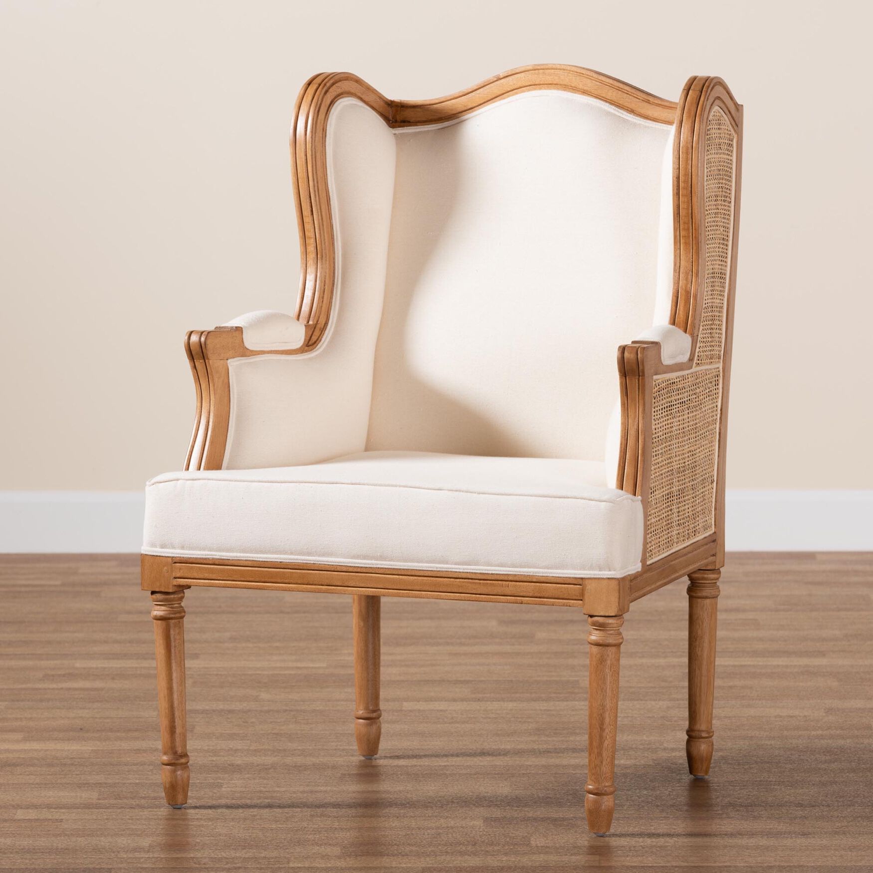 Rachana Traditional French Beige Fabric And Honey Oak Finished Wood Accent Chair, , alternate image number 7