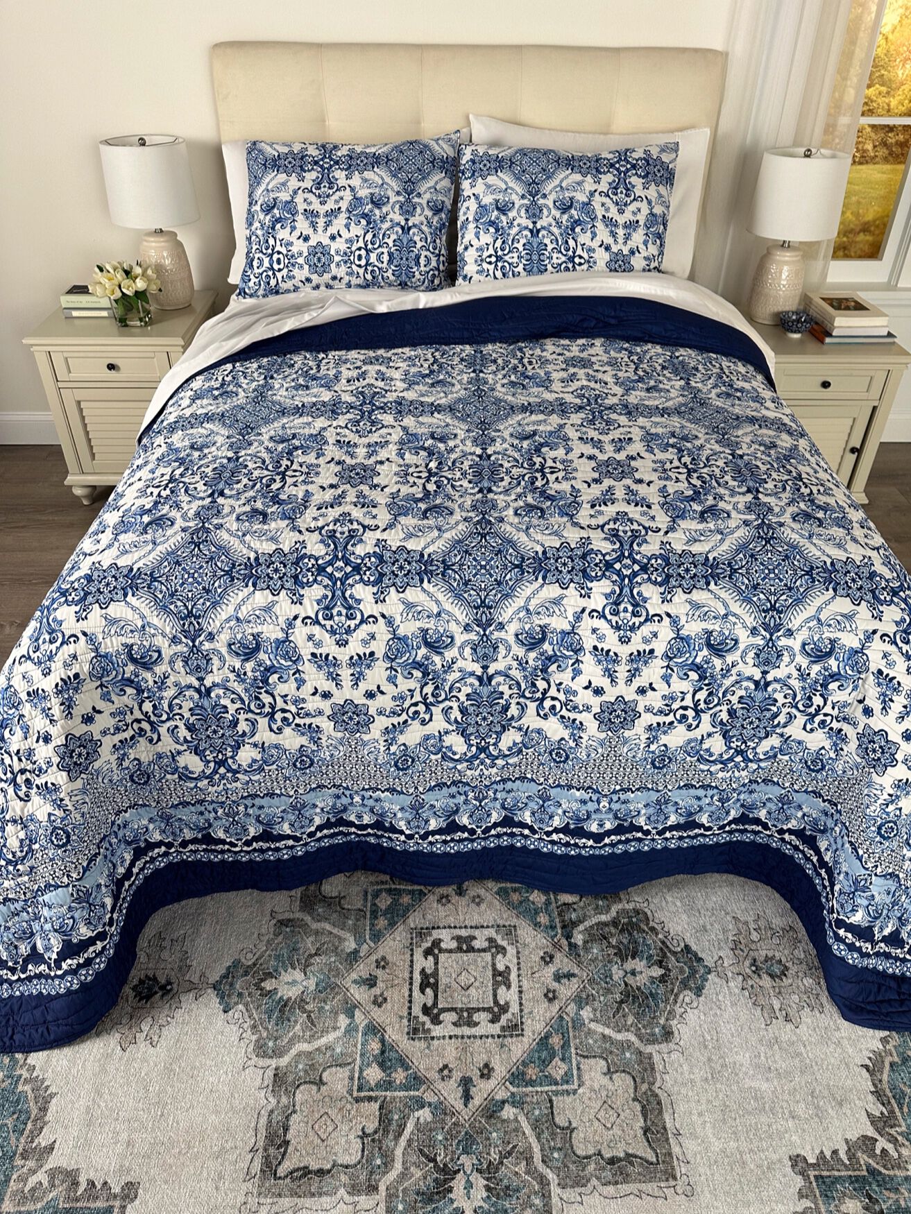 Blue Porcelain 3-Pc. Bedspread Set, , alternate image number 3