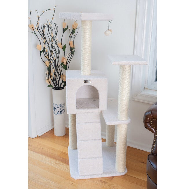 Fleece Covered 53 inches High Real Wood Cat Tree, , on-hover image number 1