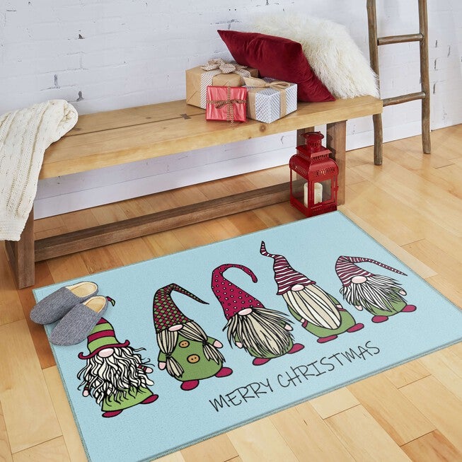Christmas Gnomes Light Blue Kitchen Rug, , alternate image number 4
