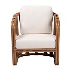 Small image of woven natural arm chair with white seat cushion