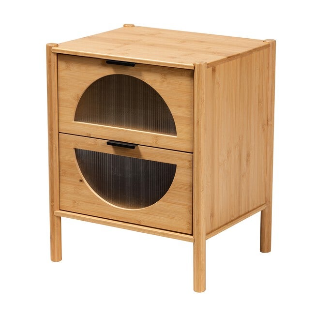 Naresh Mid-Century Modern Transitional Natural Brown Bamboo Wood 2-Drawer End Table, NATURAL BROWN, hi-res image number 0