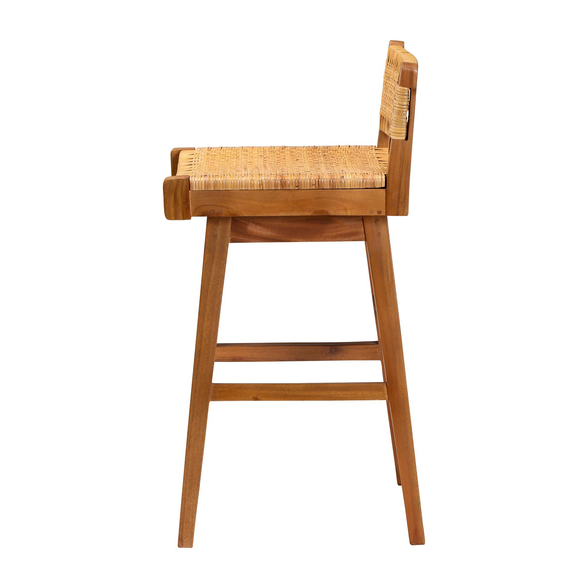 Asgart Bohemian Natural Rattan and Mahogany Wood Bar Stool, HONEY, alternate image number 3