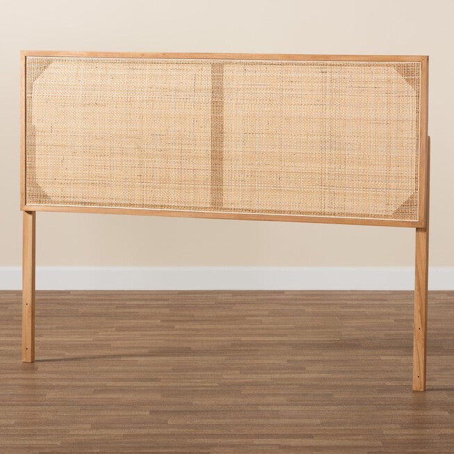 Aurelia Modern Bohemian Natural Brown Finished Bayur Wood and Rattan Queen Size Headboard, NATURAL BROWN, alternate image number 7
