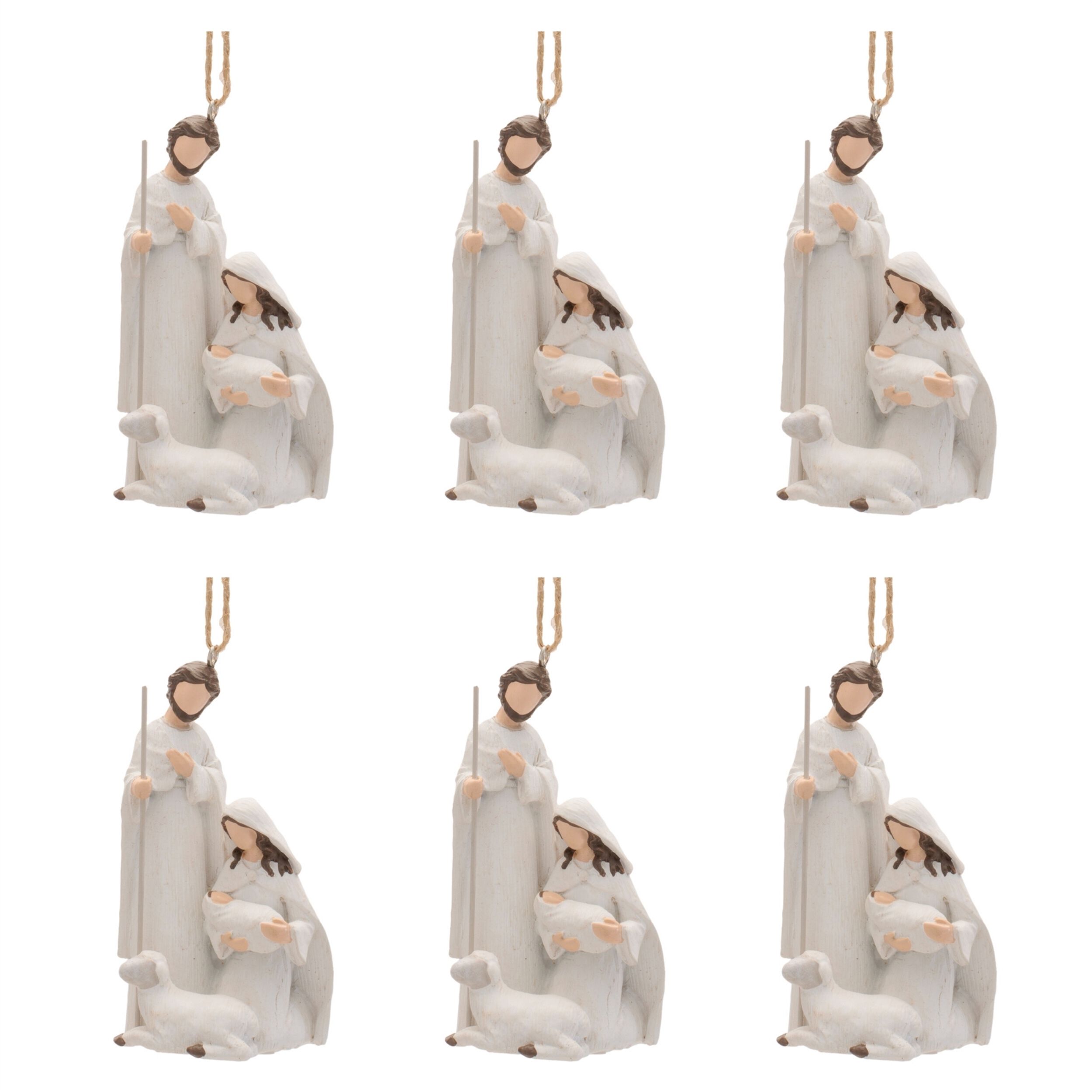 Holy Family Nativity Ornament with Lamb (Set of 6), WHITE, alternate image number 4