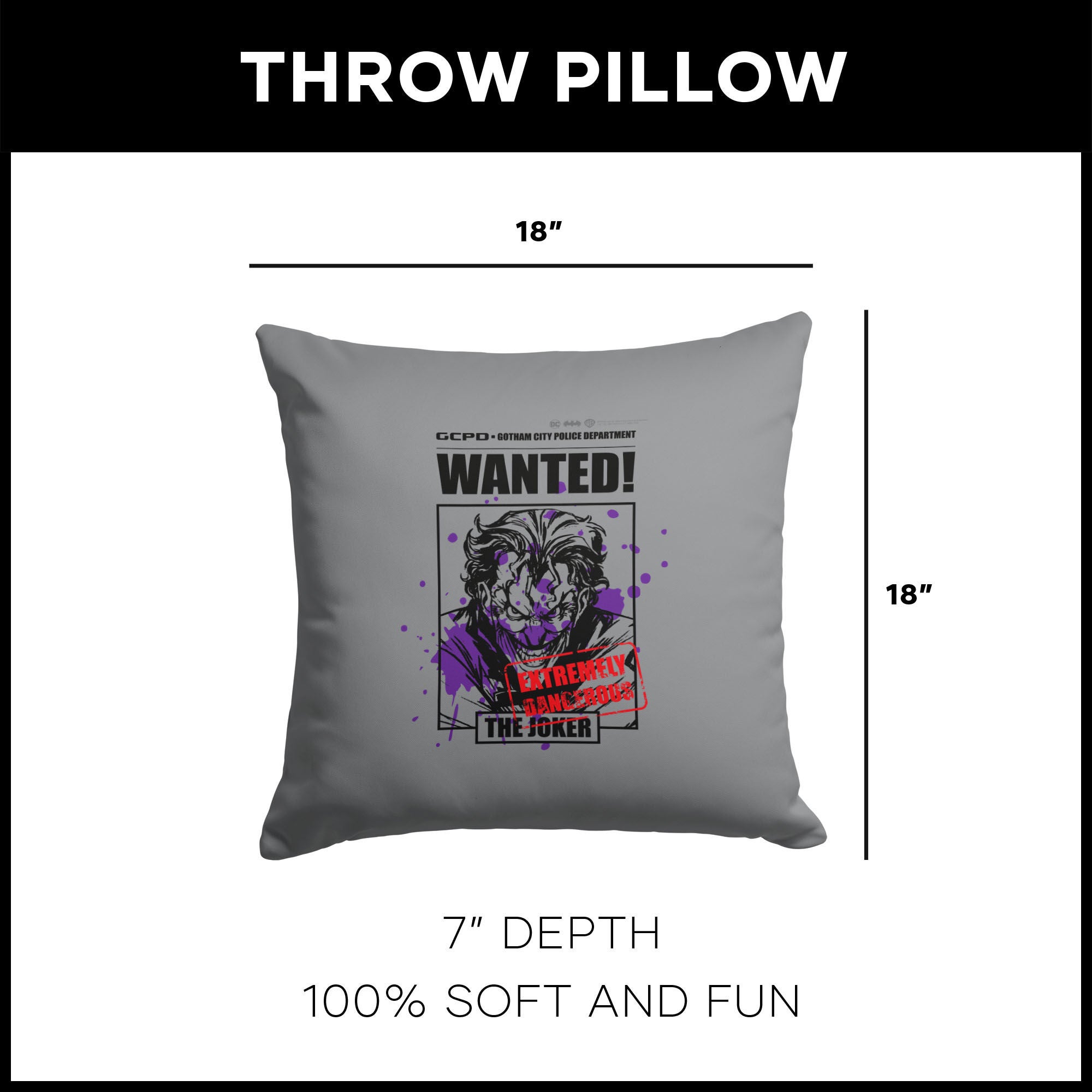 Warner Bros. DC Extremely Dangerous Throw Pillow 18X18 Inches, GRAY, alternate image number 4