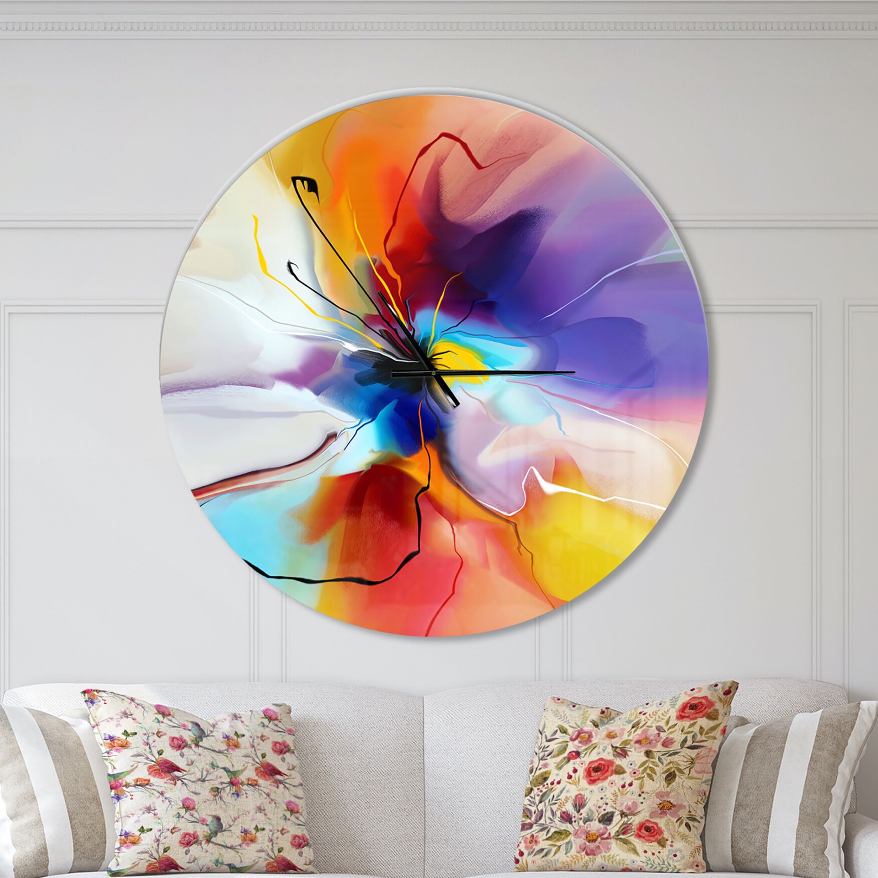 Creative Flower In Multiple Colors Farmhouse Wall Clock, MULTI, hi-res image number 0