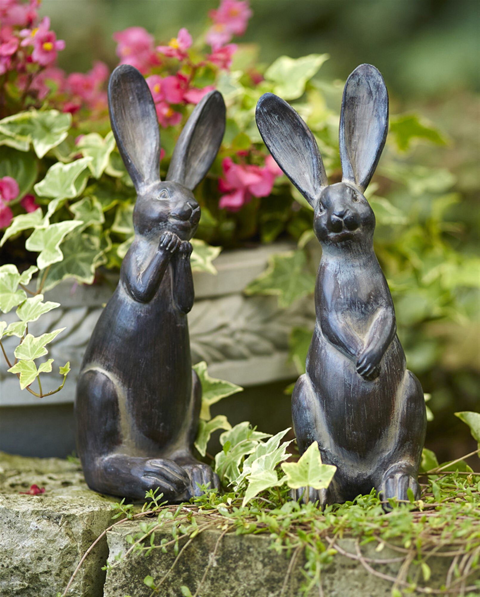 Brown Long Ear Rabbit Statue (Set of 2), BROWN, hi-res image number 0