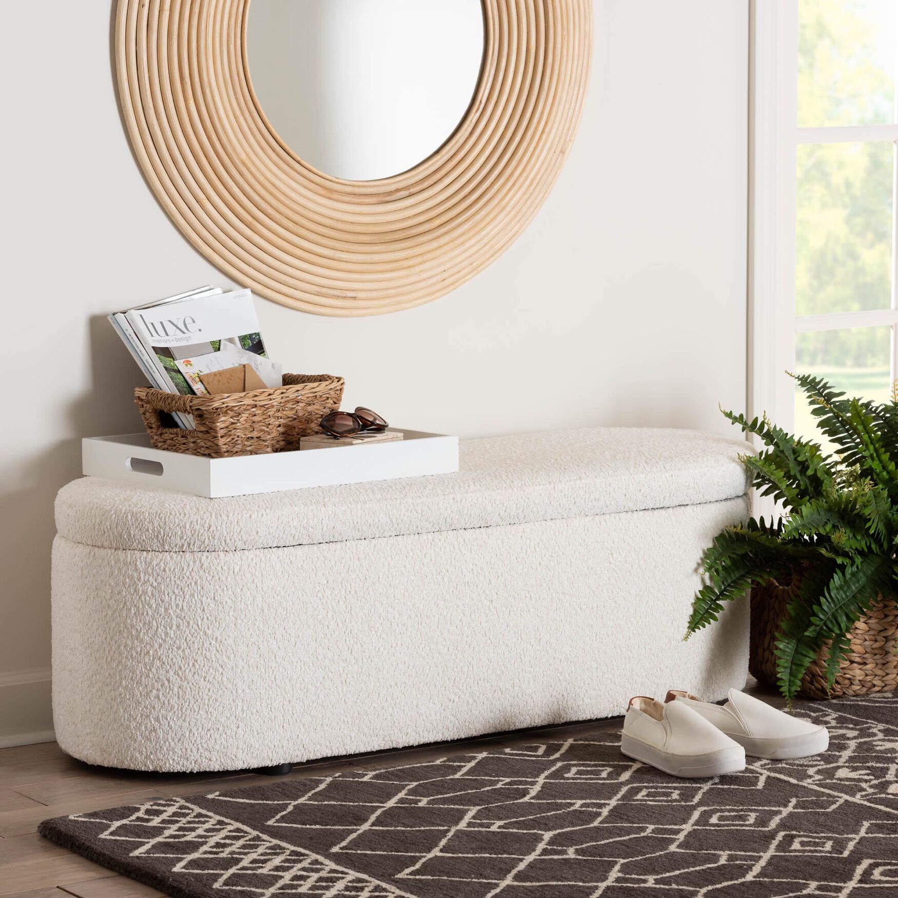 Lavina Modern White Teddy-Bear Fabric Storage Bench, , alternate image number 6