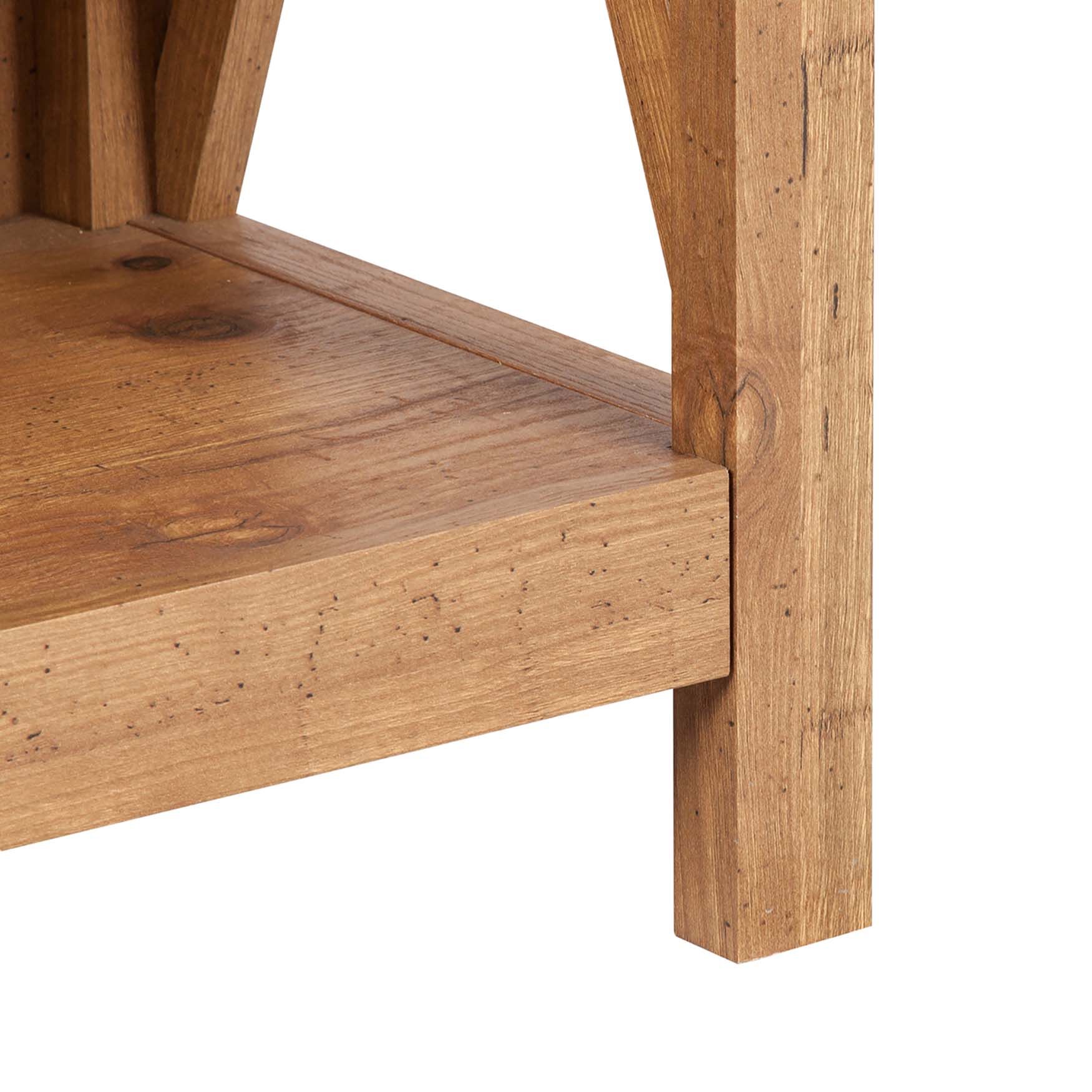 Close-up of Houston bookcase lower shelf plank and leg