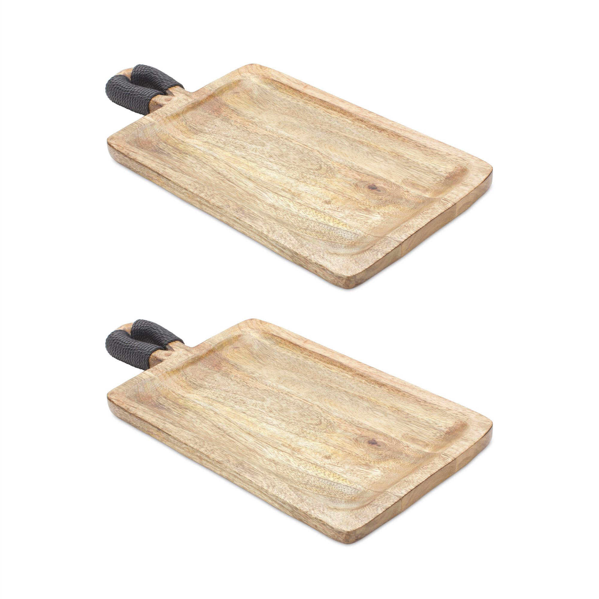 Mango Wood Cutting Board Style Tray (Set of 2), BROWN BLACK, hi-res image number 0