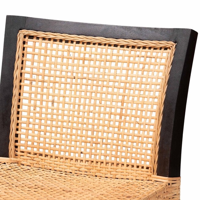 Lingga Modern Bohemian Dark Brown Mahogany Wood And Natural Rattan Counter Stool, , alternate image number null
