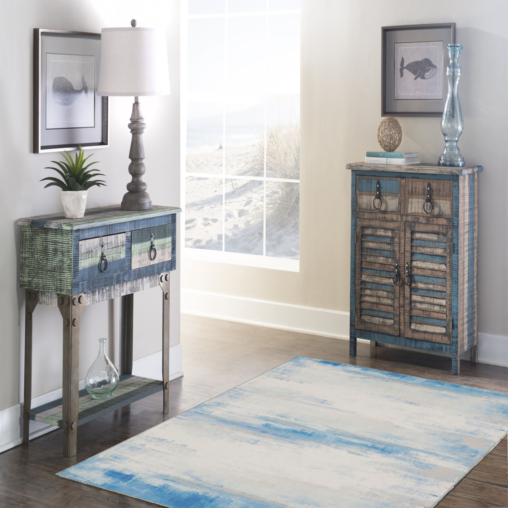 Washable Tiana Ivory/Blue Rug, , alternate image number 5