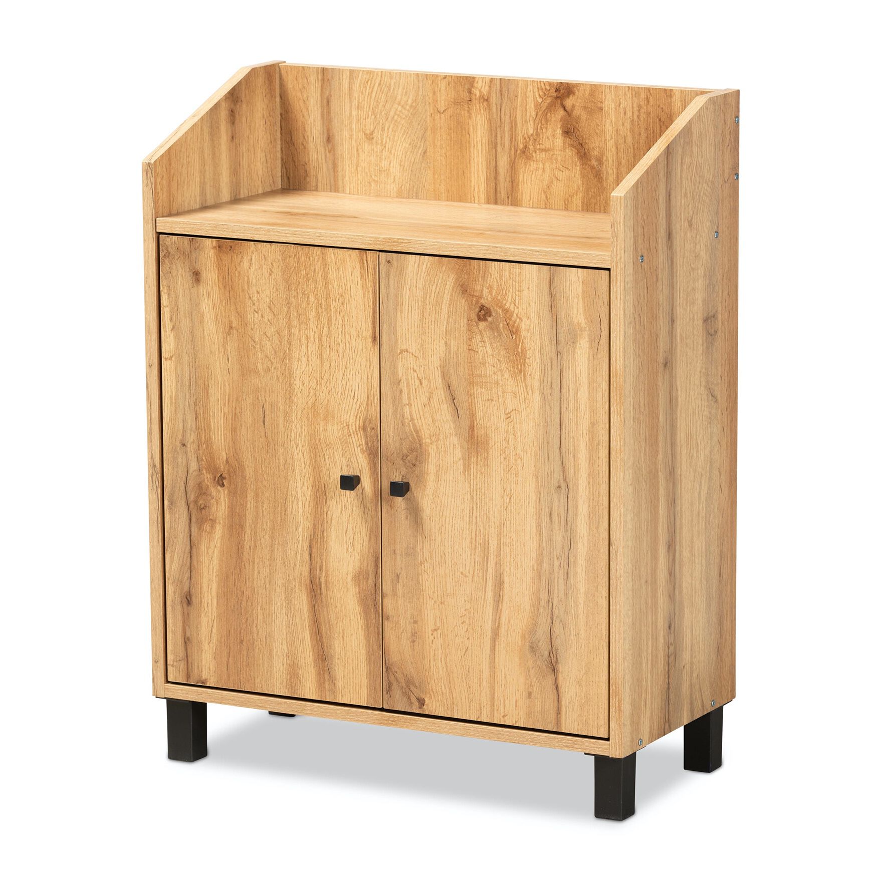 Rossin Wood 2-Door Entryway Shoe Storage Cabinet W Top Shelf Furniture, OAK BLACK, hi-res image number 0