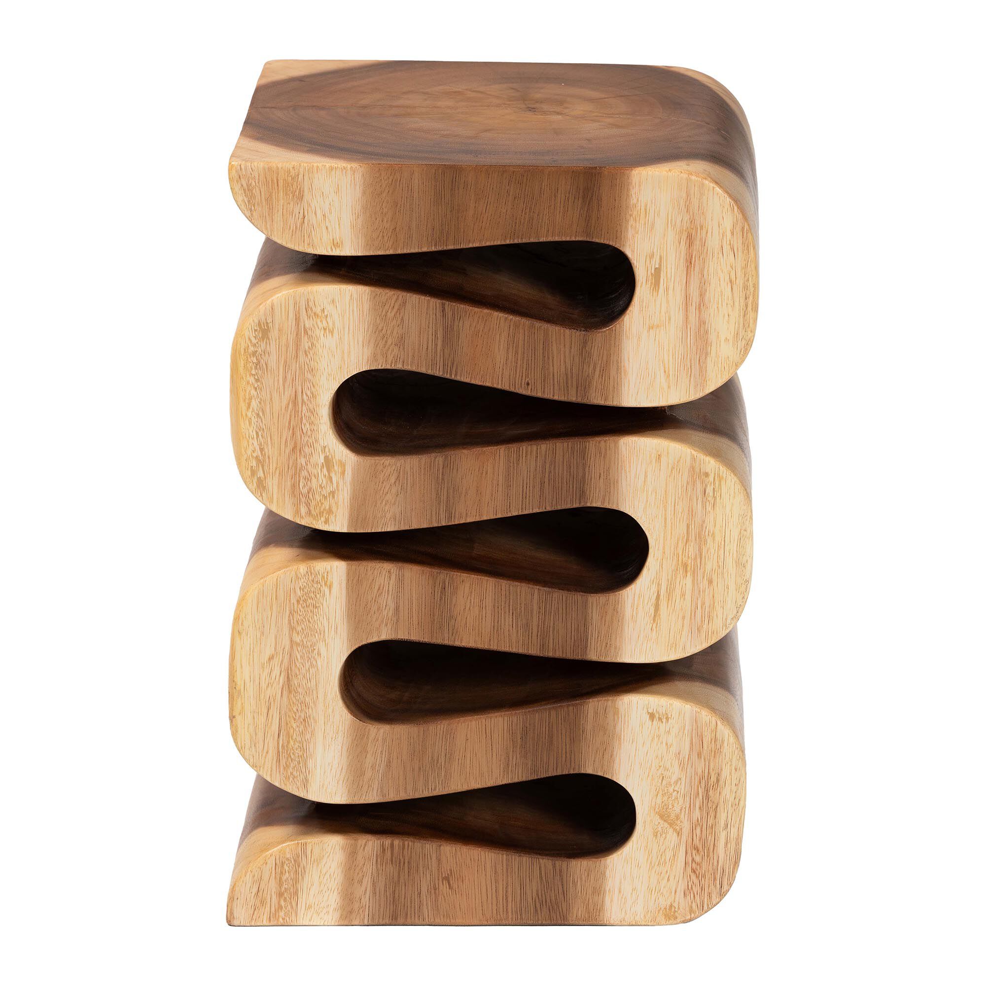 Eliada Hand-carved Suar Wood Side Table, NATURAL BROWN, alternate image number 2