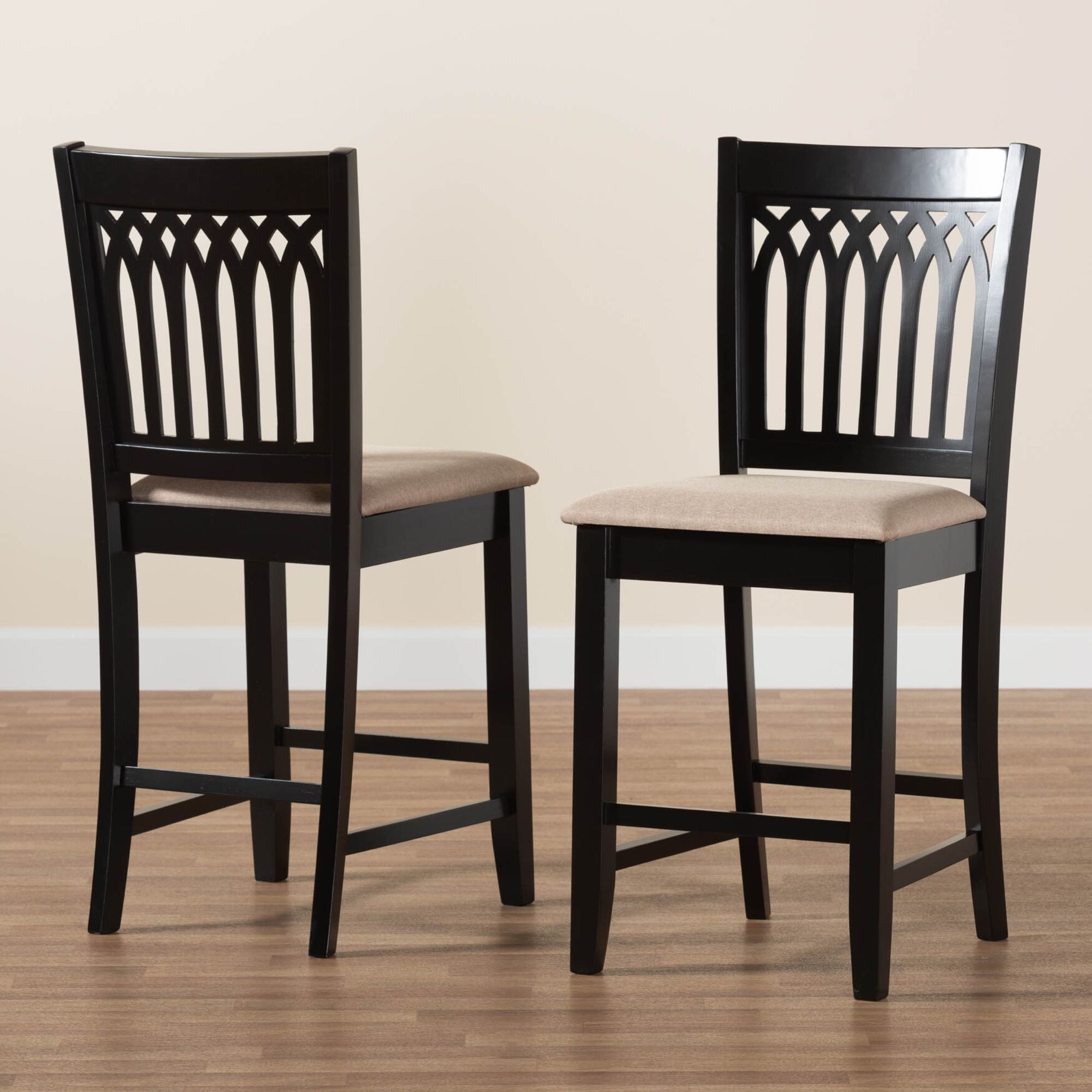 Genesis Modern Beige Fabric And Dark Brown Finished Wood 2-Piece Counter Stool Set, , alternate image number 6