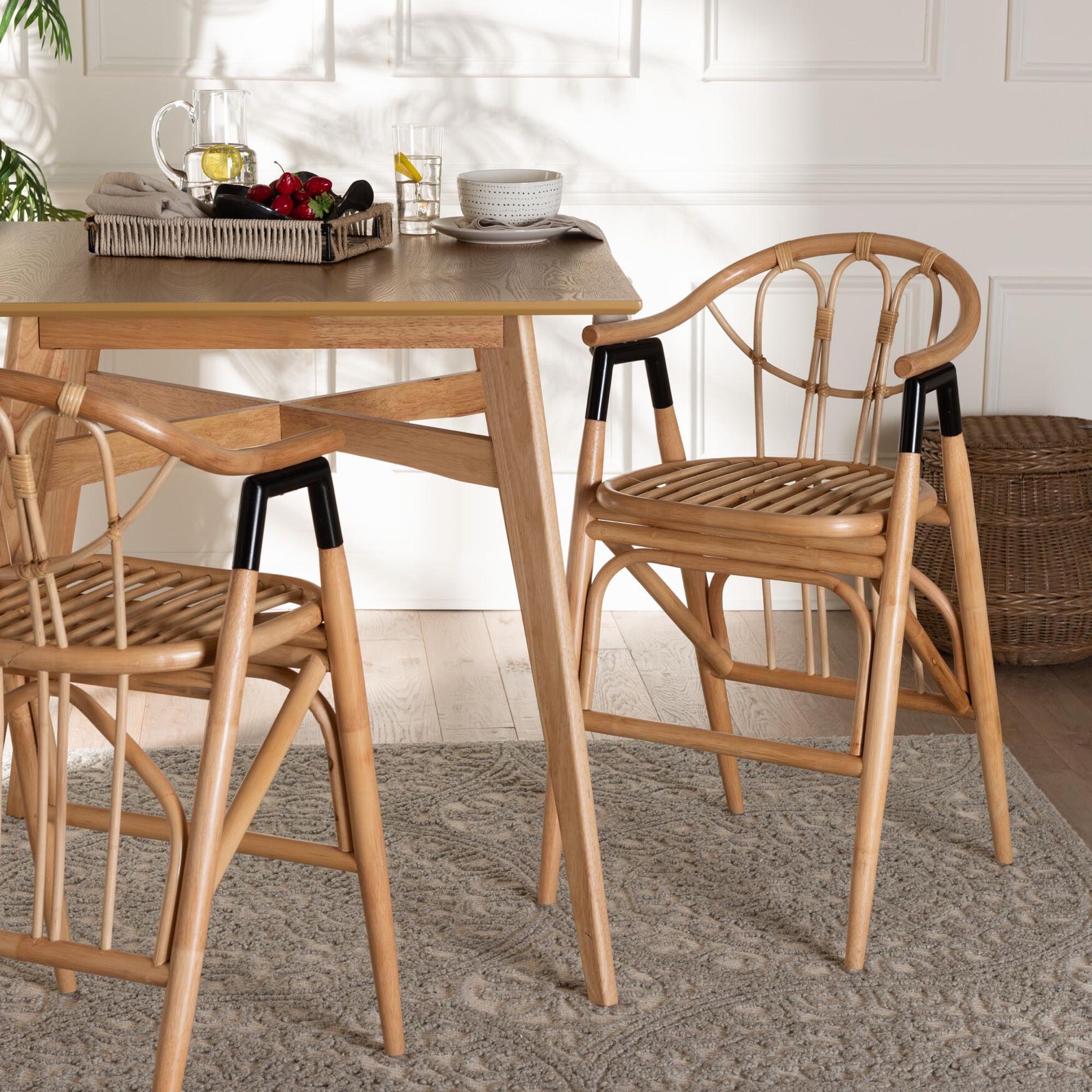 Cyntia Modern Bohemian Natural Brown Rattan Counter Stool, , alternate image number 7