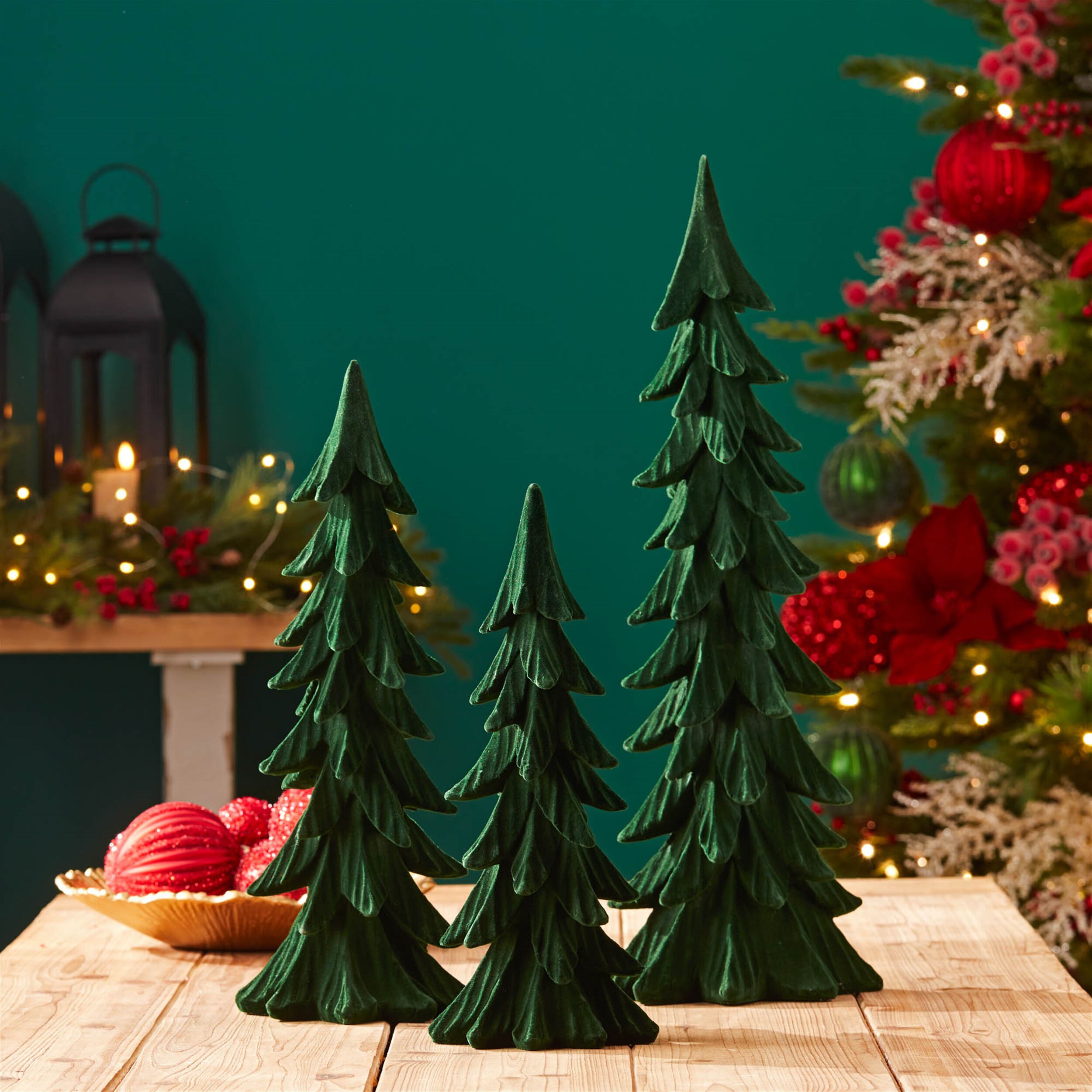 Velvet Pine Tree (Set of 3), GREEN, alternate image number 2