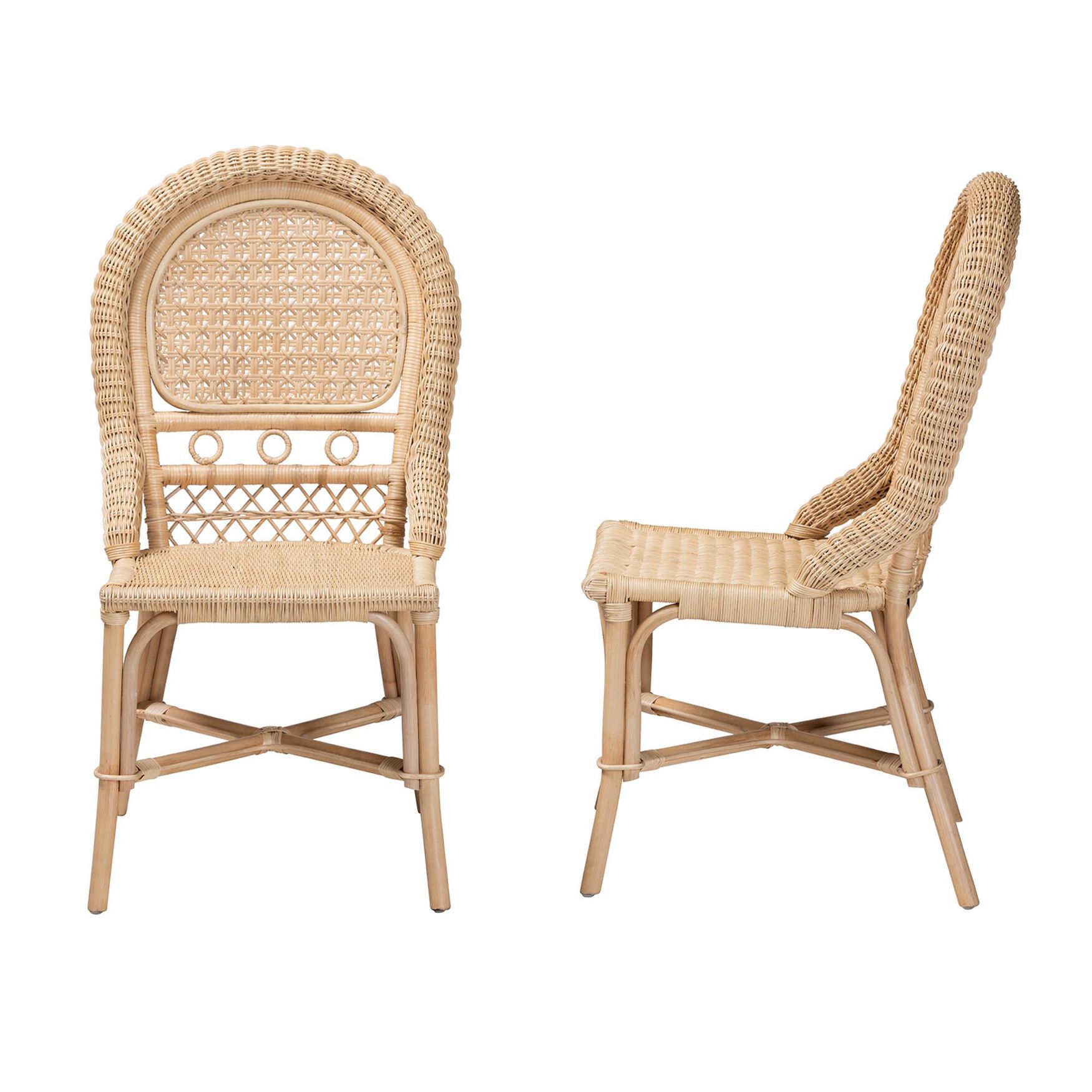 Jelita Modern Bohemian Natural Brown Rattan Dining Chair, , alternate image number 2