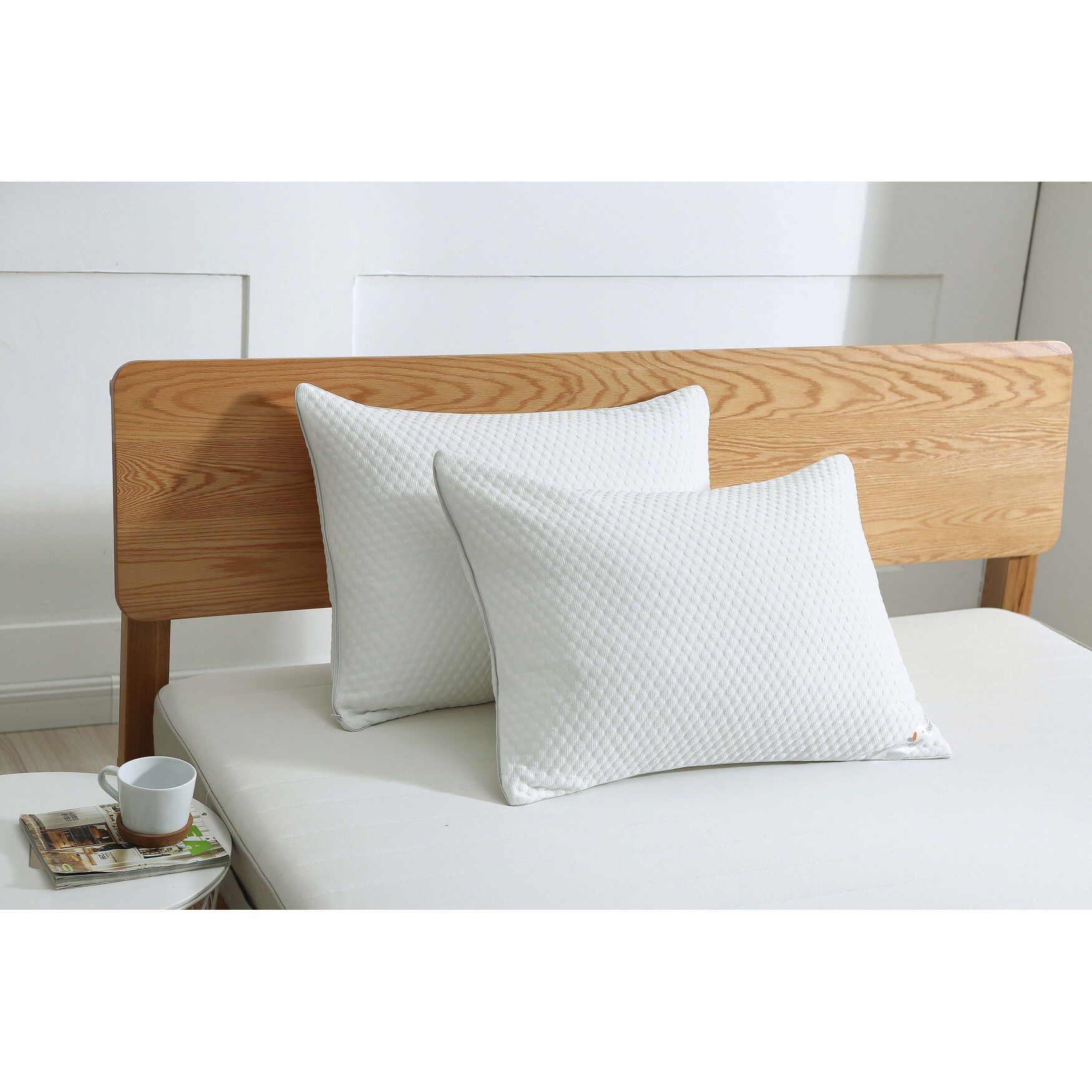 Cooling Knit Bed Pillow with Nano Feather Fill and Removable Cover, WHITE, hi-res image number 0