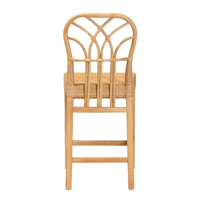 Monaco Modern Bohemian Natural Rattan And Mahogany Wood Counter Stool, , alternate image number 3