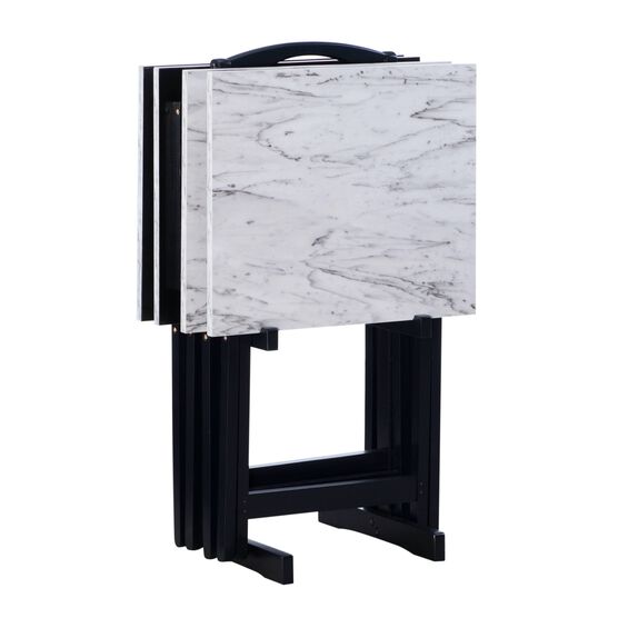 Jasper Tray Table Set White Faux Marble, WHITE, hi-res image number null