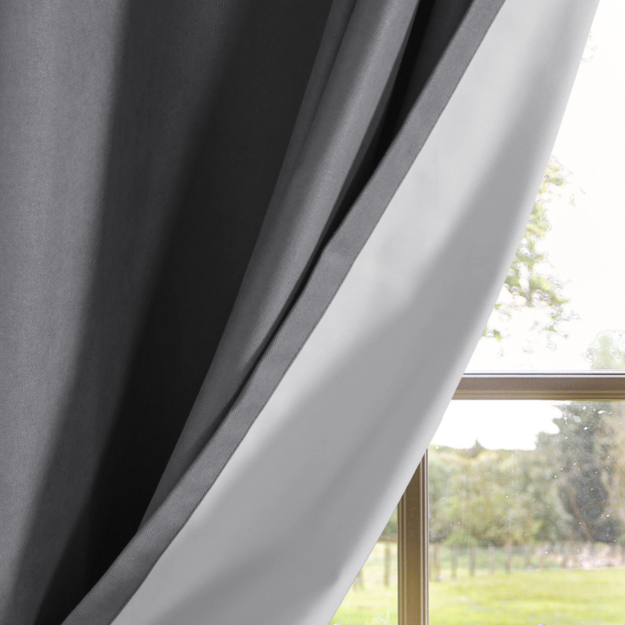 Soft Cotton Feel Twill Polyester 100% Blackout Grommet Pair, DARK GREY, on-hover image number 1