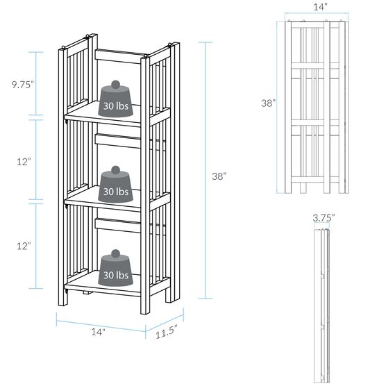 3-Shelf Folding Bookcase 14" Wide-White, , alternate image number null
