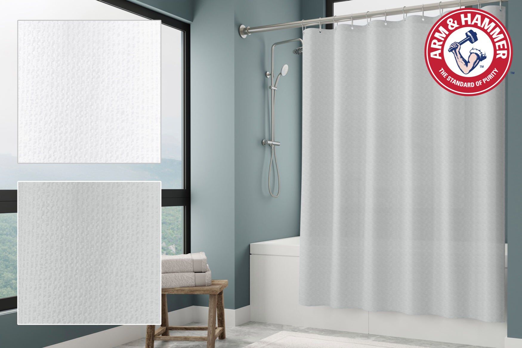 Arm & Hammer Shower Curtain, GREY, hi-res image number 0