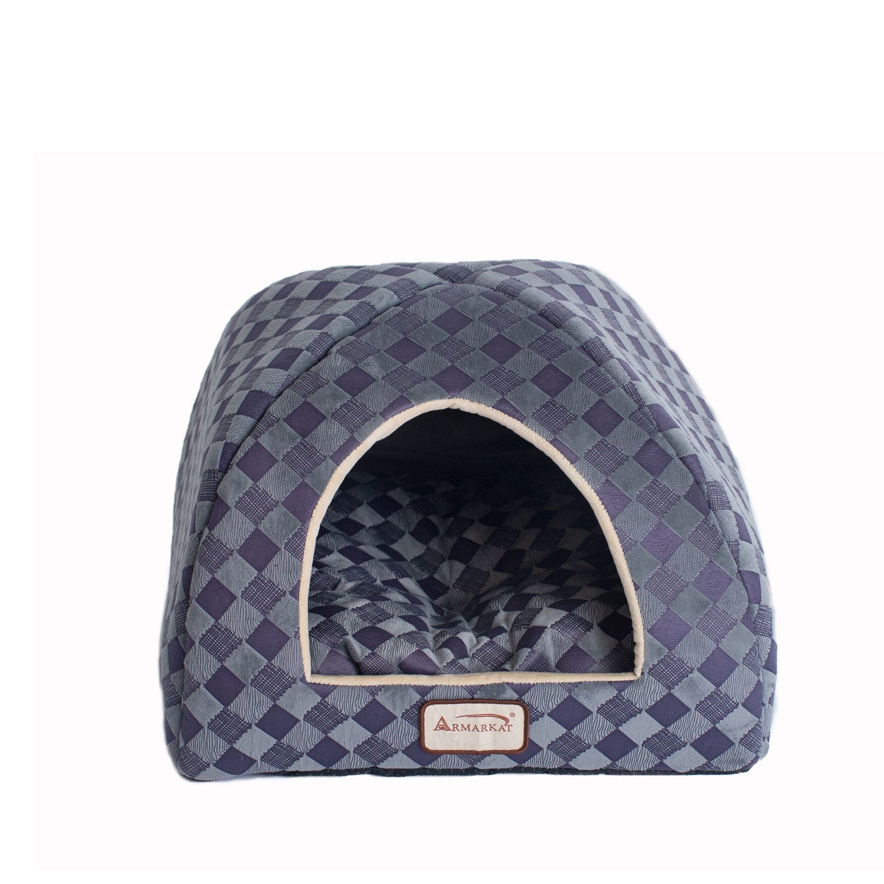Purple Gray Checkered Cat Dog Bed, , alternate image number 3