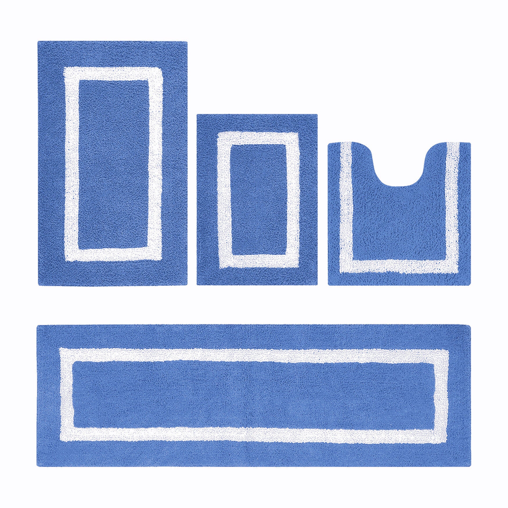 Hotel Collection 100% Cotton 4 Piece (17 inches X 24 inches | 20 inches X 20 inches | 21 inches X 34 inches | 20 inches X 60 inches) Bath Rug Set, BLUE WHITE, hi-res image number 0